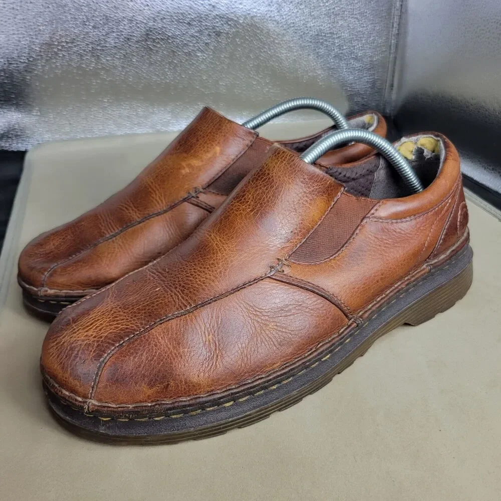 Dr Martens Shoes Mens Size 10 Brown Cognac Slip On Loafers Leather Boots Vintage